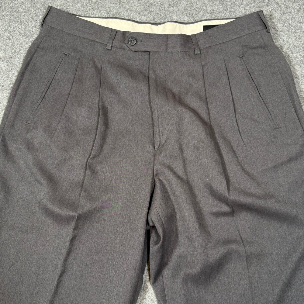 Haggar Black Label Mens 36x32 Charcoal Grey Double Pleated Cuffed Dress‎ Pants - Picture 2 of 10